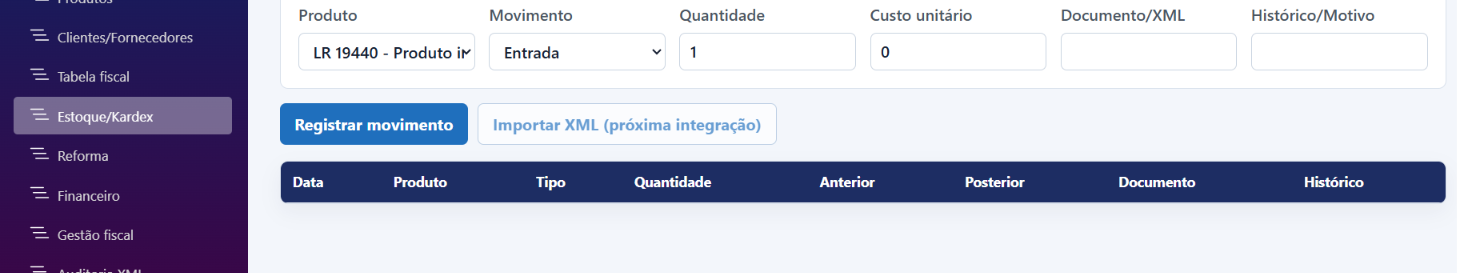 Estoque e Kardex do FiscalPronto